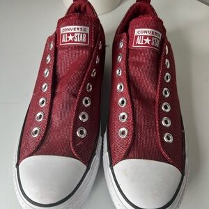 Converse All Star Red Shimmer Slip-On Sneakers